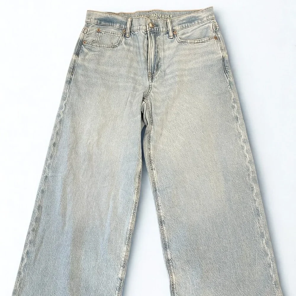 AE Women's Dreamy Drape Strigid Low-Rise Ultra Wide-Leg Jean, Lt Aglow, 2S, NWOT - Picture 3 of 11